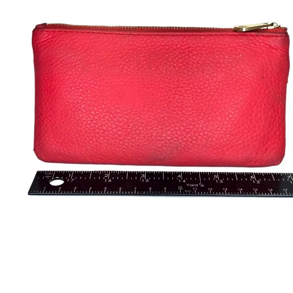 Fossil Red Pebbled Leather Wallet Clutch Card‎ Holder Zip Around Organizer Snap